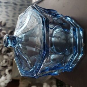 Candy Dish Lid Blue Indiana Glass Colonial Style Octagonal Home Decor VTG